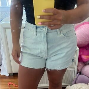 Blue Jean Shorts with Distressed Hem